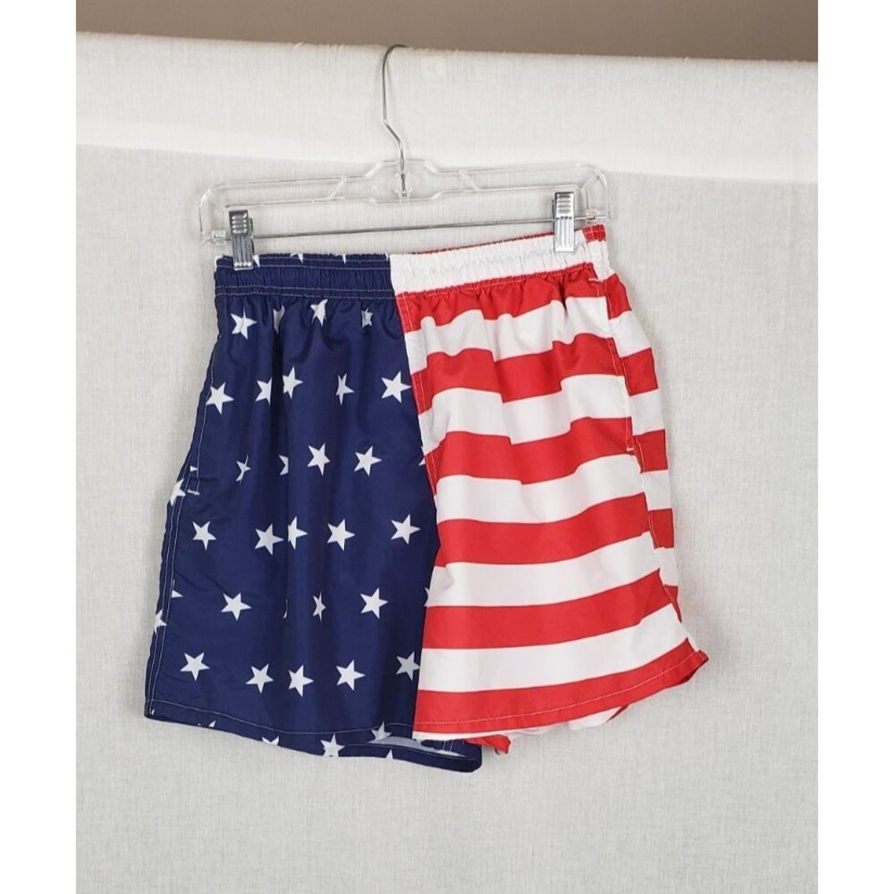 UZZI Activewear Swim Trunks AMERICAN FLAG L Pockets Patriotic July 4 Beach